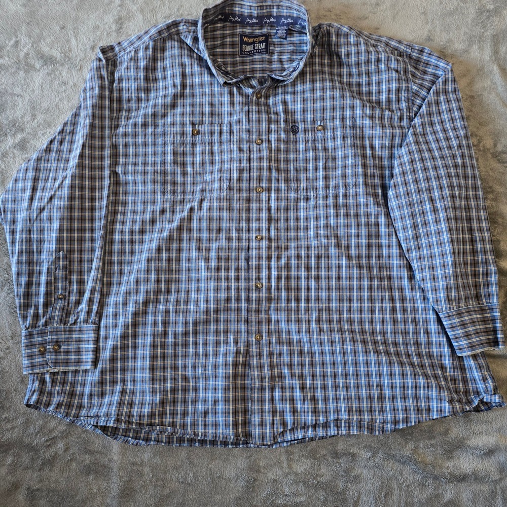 Wrangler George Strait Button Down Shirt Men's 4X Big Blue Plaid Western Country